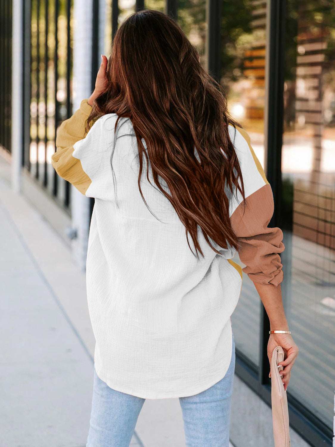 Color Block Button Up Collared Neck Shirt