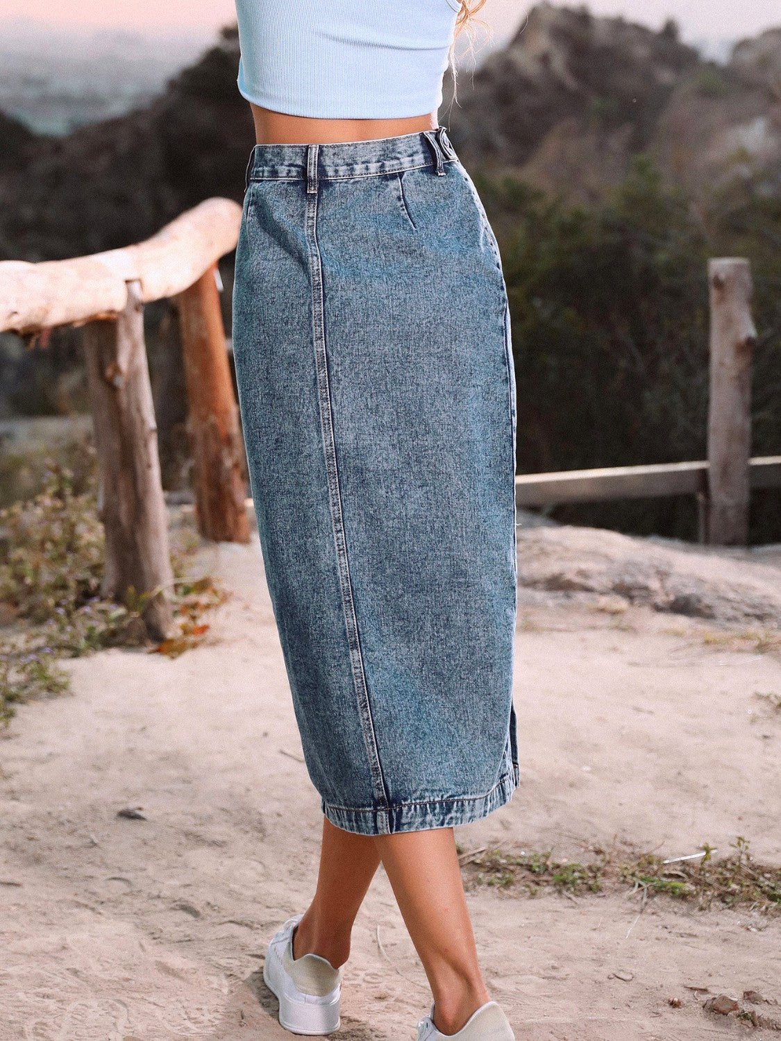 Button Down Denim Skirt