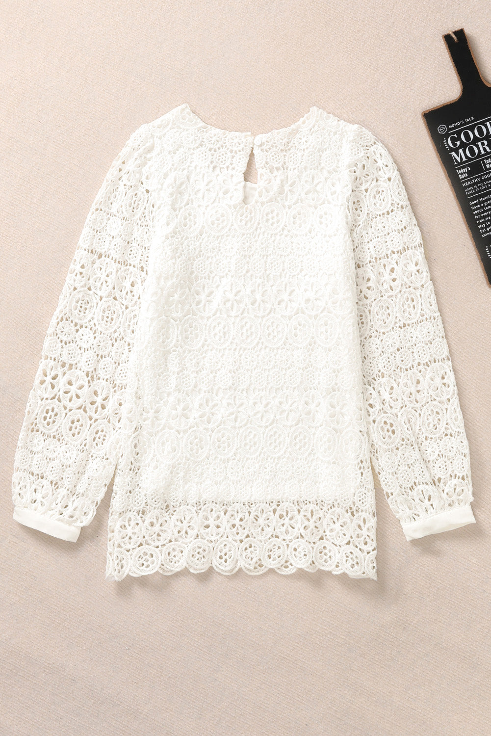 Lace Round Neck Long Sleeve Blouse